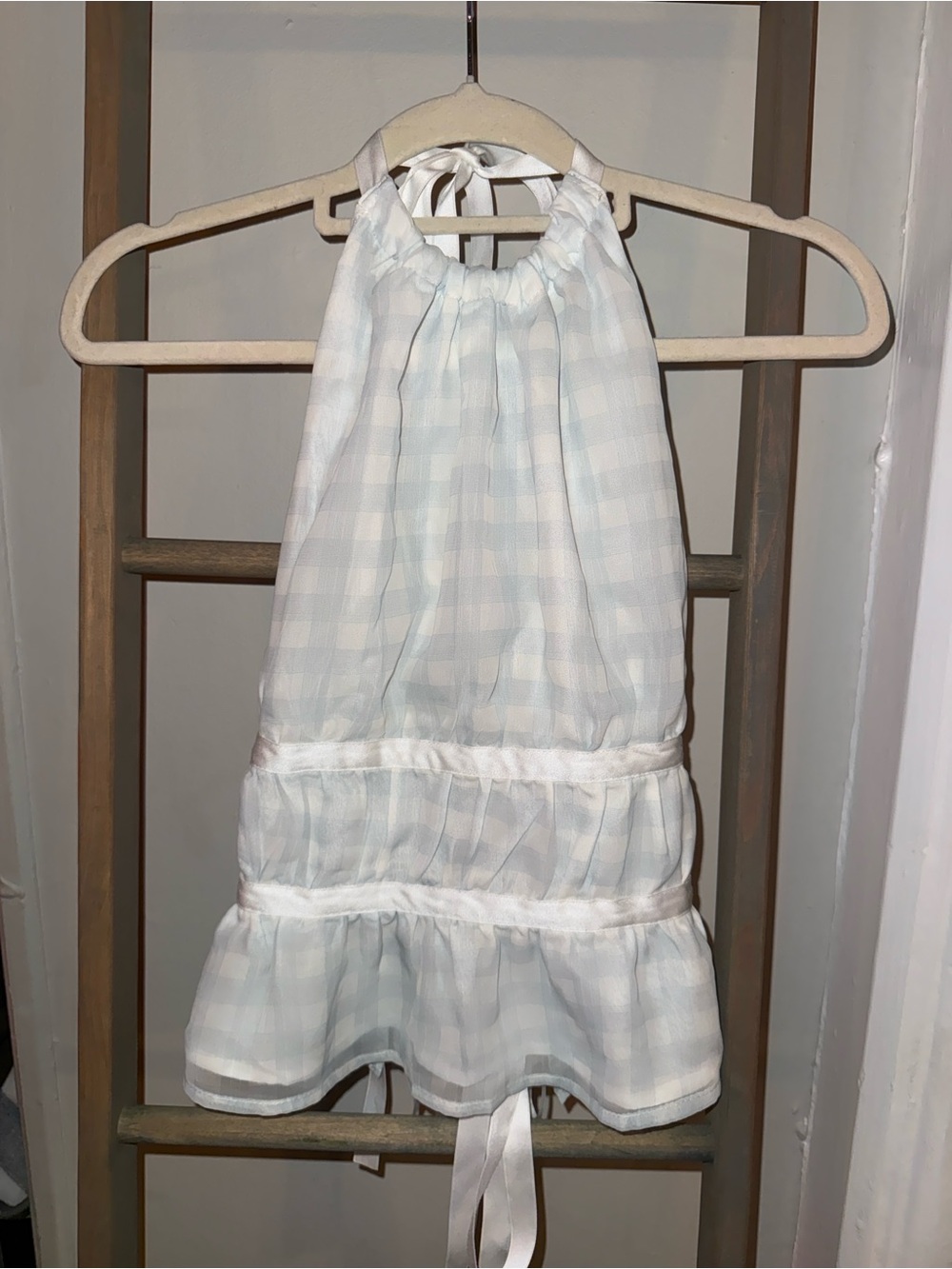 Bailey Rose Light Blue Gingham Halter Tiered Top Size Medium